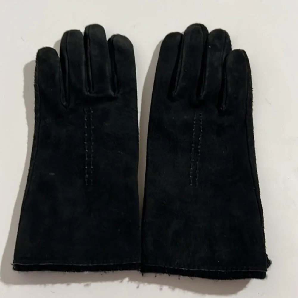 Fownes Black Genuine Leather Suede Lined Gloves Medium Size 8